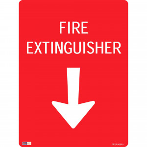 Zions Fire Sign Fire  Extinguisher with Down Arrow 450x600mm Metal