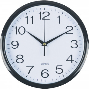Italplast Wall Clock 30cm Round With Large Numbers Black Frame White Face
