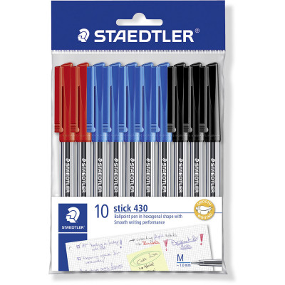 Staedtler 430 Stick Ballpoint Pens Medium 1mm Assorted Pack of 10