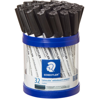 Staedtler Lumocolor Whiteboard Compact Marker Bullet Point Dry safe Ink Black Cup of 32