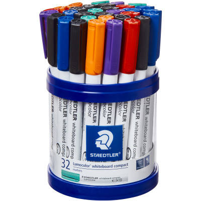 Staedtler Lumocolor Whiteboard Compact Marker Bullet Point Assorted Colours Cup of 32