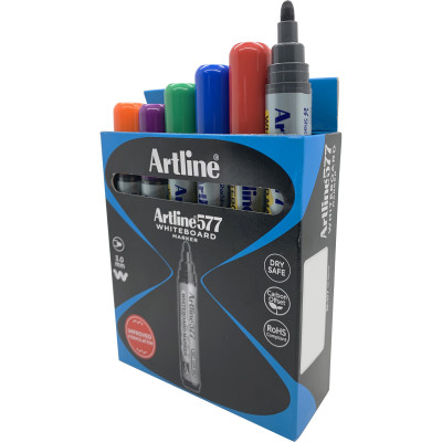 Artline 577 Whiteboard Marker Bullet 3mm 8 Assorted Colours Box Of 12