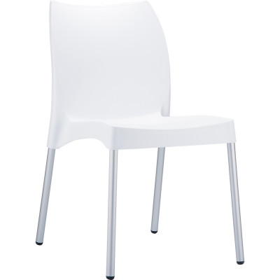 Vita Hospitality Dining Chair Indoor Outdoor Use Stackable Aluminium Legs White Shell